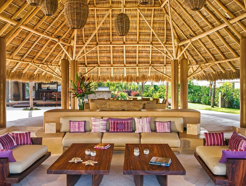 PIC BY LUXURY RETREATS / CATERS NEWS - (PICTURED:Casa Majani outdoor seating) Gwyneth Paltrows gorgeous holiday villa is available to rent for jaw-dropping ,300 (3,720) a NIGHT. The Hollywood star and her boyfriend Brad Falchuck took her kids, Apple and Moses, to the luxury resort in Punta Mita, Mexico, last weekend. Casa Majani, a six-bed adobe on the beachfront, boasts two infinity pools and alfresco dining. The pad also has its own yoga and fitness centre, as well as a home theatre and a private chef. SEE CATERS COPY