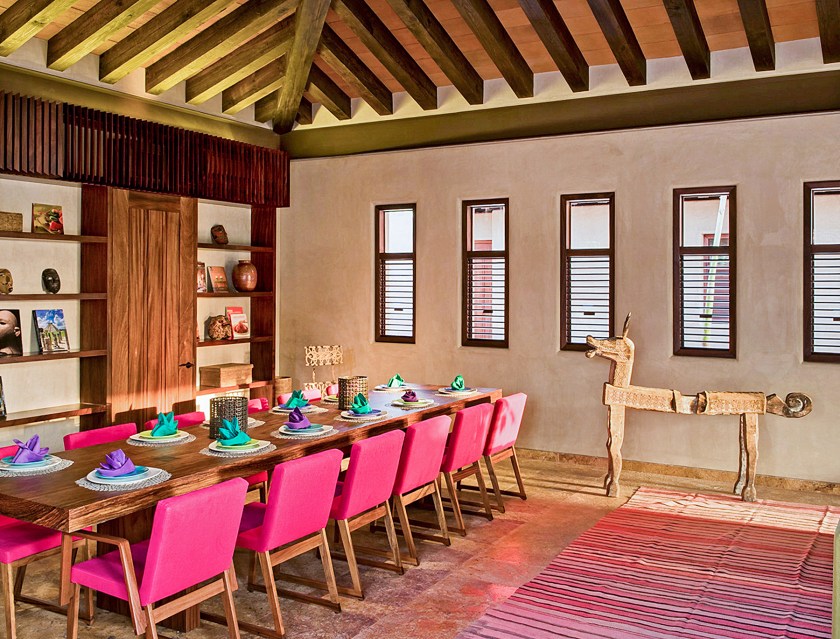 PIC BY LUXURY RETREATS / CATERS NEWS - (PICTURED:Casa Majani dinning room ) Gwyneth Paltrows gorgeous holiday villa is available to rent for jaw-dropping ,300 (3,720) a NIGHT. The Hollywood star and her boyfriend Brad Falchuck took her kids, Apple and Moses, to the luxury resort in Punta Mita, Mexico, last weekend. Casa Majani, a six-bed adobe on the beachfront, boasts two infinity pools and alfresco dining. The pad also has its own yoga and fitness centre, as well as a home theatre and a private chef. SEE CATERS COPY
