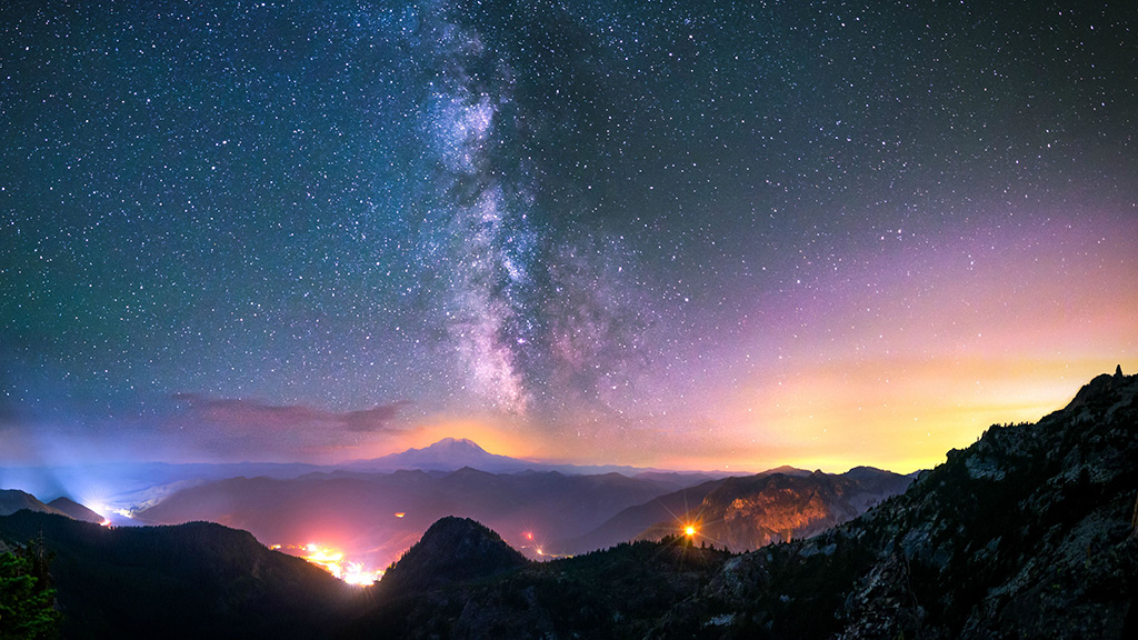 Mt. Rainier Lit by Milky Way Above and Wildfires Below - InsideHook
