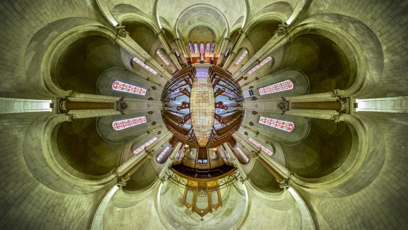 PIC BY ERNST CHRISTEN / CATERS - (Pictured: Saint-Jean-Baptiste, Le Thillot, France) - These kaleidoscopic panoramas showcase the vibrant beauty of religious places of worship. Snappy by photographer Ernst Christen, the images offer a 360-degree view of churches, chapels, mosques and temples, popping out from teh frame thanks to Ernsts unique technique. In order to create his segmented panoramas, Ernst, 52, captures 26 images - three rows of eight, plus one up and one down - before stitching them together. The photographer, from Solothurn, Switzerland, became interested in this subject matter after moving from a Buddhist forest monastery, in the jungle of Thailand, back to the hyperactive Western world. - SEE CATERS COPY