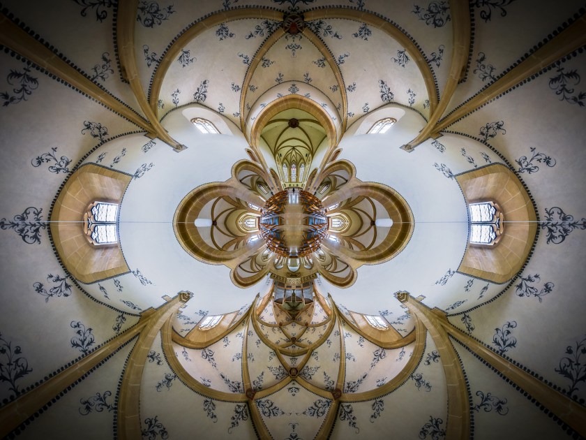 PIC BY ERNST CHRISTEN / CATERS - (Pictured: Church of Biel/Bienne, Switzerland) - These kaleidoscopic panoramas showcase the vibrant beauty of religious places of worship. Snappy by photographer Ernst Christen, the images offer a 360-degree view of churches, chapels, mosques and temples, popping out from teh frame thanks to Ernsts unique technique. In order to create his segmented panoramas, Ernst, 52, captures 26 images - three rows of eight, plus one up and one down - before stitching them together. The photographer, from Solothurn, Switzerland, became interested in this subject matter after moving from a Buddhist forest monastery, in the jungle of Thailand, back to the hyperactive Western world. - SEE CATERS COPY
