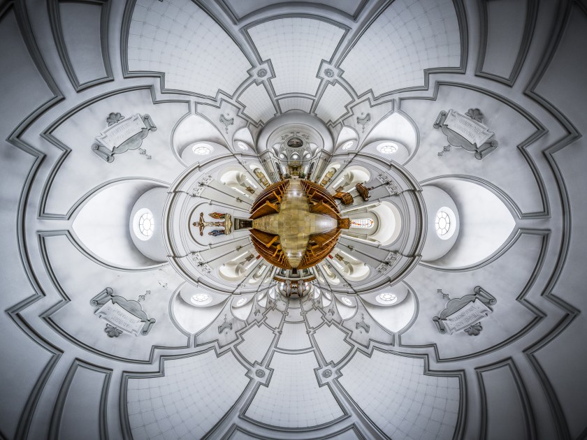 PIC BY ERNST CHRISTEN / CATERS - (Pictured: Notre-Dame de IAsomption, in Saignelgier, Switzerland) - These kaleidoscopic panoramas showcase the vibrant beauty of religious places of worship. Snappy by photographer Ernst Christen, the images offer a 360-degree view of churches, chapels, mosques and temples, popping out from teh frame thanks to Ernsts unique technique. In order to create his segmented panoramas, Ernst, 52, captures 26 images - three rows of eight, plus one up and one down - before stitching them together. The photographer, from Solothurn, Switzerland, became interested in this subject matter after moving from a Buddhist forest monastery, in the jungle of Thailand, back to the hyperactive Western world. - SEE CATERS COPY