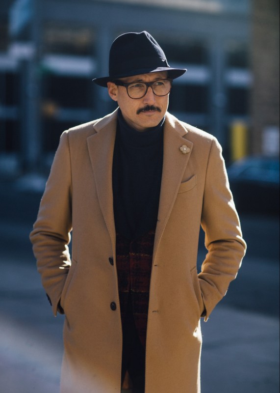 NEW YORK, NY - FEBRUARY 03:  Fabrizio Oriani wears a Lardini total look including a camel coat with a Borsalino hat during New York Fashion Week: Men's Fall/Winter 2016 on February 3, 2016 in New York City.  (Photo by Melodie Jeng/Getty Images)