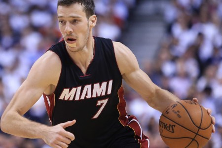 TORONTO, ON - MAY 05:  Goran Dragic #7 of the Miami Heat has a band-aid on his chin after being hit in the face by DeMar DeRozan #10 of the Toronto Raptors in the first half of Game Two of the Eastern Conference Semifinals during the 2016 NBA Playoffs at the Air Canada Centre on May 5, 2016 in Toronto, Ontario, Canada.  NOTE TO USER: User expressly acknowledges and agrees that, by downloading and or using this photograph, User is consenting to the terms and conditions of the Getty Images License Agreement.  (Photo by Vaughn Ridley/Getty Images)