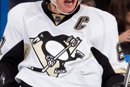 TAMPA, FL - OCTOBER 12: Sidney Crosby #87 of the Pittsburgh Penguins celebrates his hat trick against the Tampa Bay Lightning at the Tampa Bay Times Forum on October 12, 2013 in Tampa, Florida.  (Photo by Scott Audette/NHLI via Getty Images)