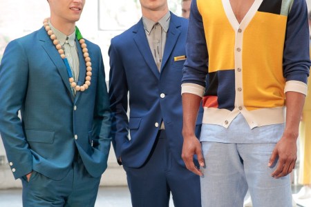 NEW YORK, NY - JULY 13:  Models pose at the David Hart Presentation during New York Fashion Week: Men's S/S 2016 at Industria Superstudio on July 13, 2015 in New York City.  (Photo by Randy Brooke/Getty Images)