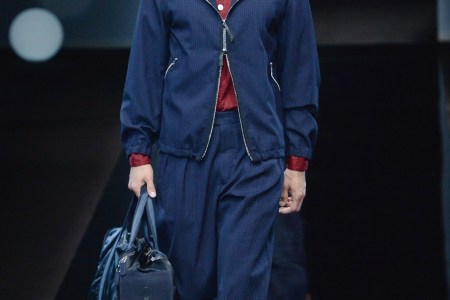 A model walks the runway at the Giorgio Armani Spring/Summer 2017 fashion show during Milan Menswear Fashion Week on June 21, 2016 in Milan, Italy. (Catwalking/Getty Images)