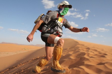 A competitor climbs a dune some 300 kilometers south of Ouarzazate. (Pierre Verdy/AFP/Getty Images)