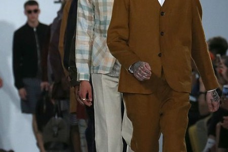 LONDON, ENGLAND - JUNE 10:  A model walks the runway at the Oliver Spencer show during The London Collections Men SS17 at BFC Show Space on June 10, 2016 in London, England.  (Photo by Luca Teuchmann/Getty Images)