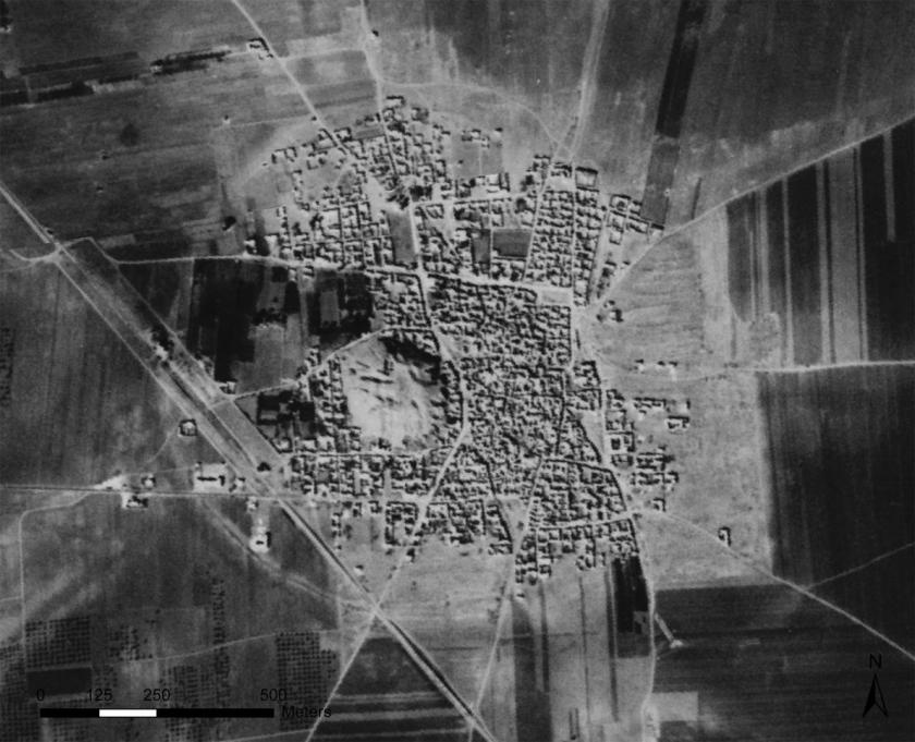 This 1961 satellite photo shows Tell Rifaat in northwest Syria; it's now completely surrounded by a modern town. (CORONA ATLAS PROJECT)