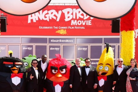 CANNES, FRANCE - MAY 10:  Singer Timur Rodriguez, actor Omar Sy, producer John Cohen, actors Josh Gad, Maccio Capatonda and TV presenter Raya Abirached attend "The Angry Birds Movie" Photocall during the annual 69th Cannes Film Festival at JW Marriott on May 10, 2016 in Cannes, France.  (Photo by Luca Teuchmann/WireImage)