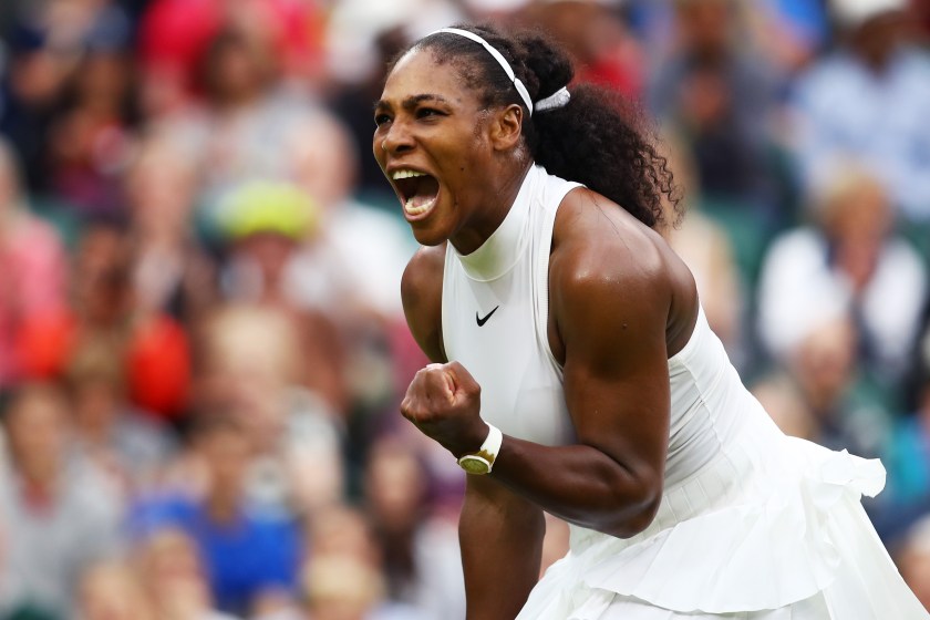 Serena Williams of The United States celebrates victory during the Ladies Singles second round match against Christina McHale of the United States on day five of the Wimbledon Lawn Tennis Championships at the All England Lawn Tennis and Croquet Club on July 1, 2016 in London, England. (Clive Brunskill/Getty Images)