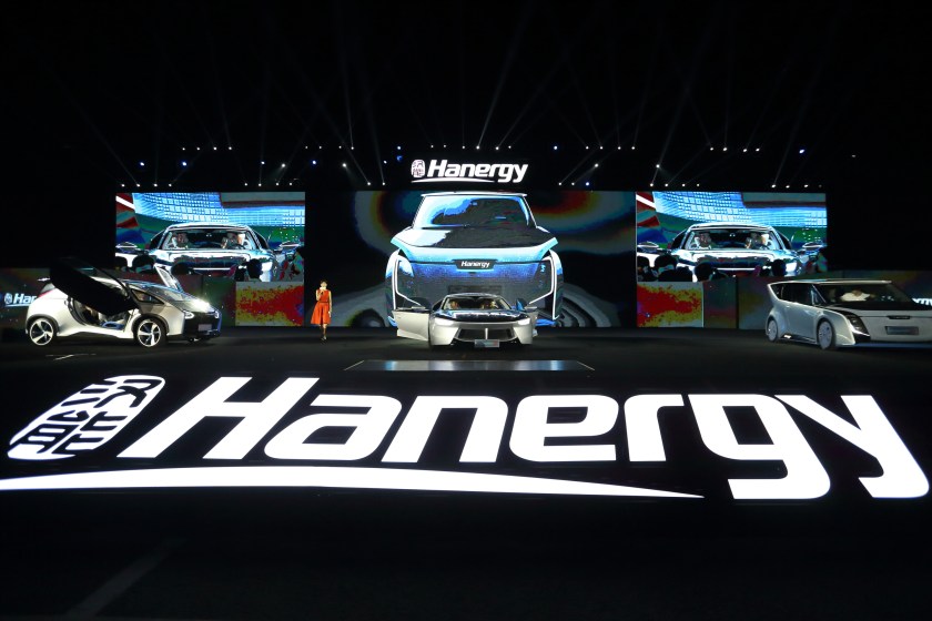 BEIJING, CHINA - JULY 02: The Hanergy solar power vehicles are displayed at the launching ceremony on July 2, 2016 in Beijing, China. Hanergy Holding Group launched 4 full solar power vehicles named Solar O, Solar L, Solar A and Solar R at a ceremony on Saturday in Beijing. (Photo by VCG/VCG via Getty Images)