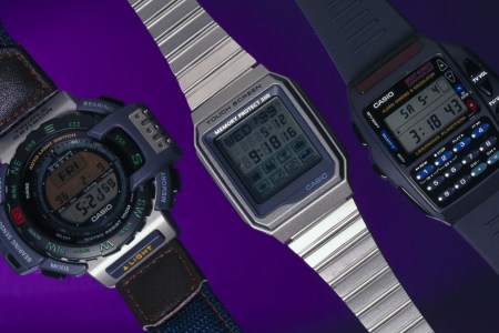 On the left is the PRT-40E with altimeter, barometer and thermometer functions. In the middle is the Model VDB-200B-1 with touch screen, back light, stopwatch and address book functions. And on the right is the multi-function Casio digital watch with built in infra-red transmitter to control household appliances.  (SSPL/Getty Images)