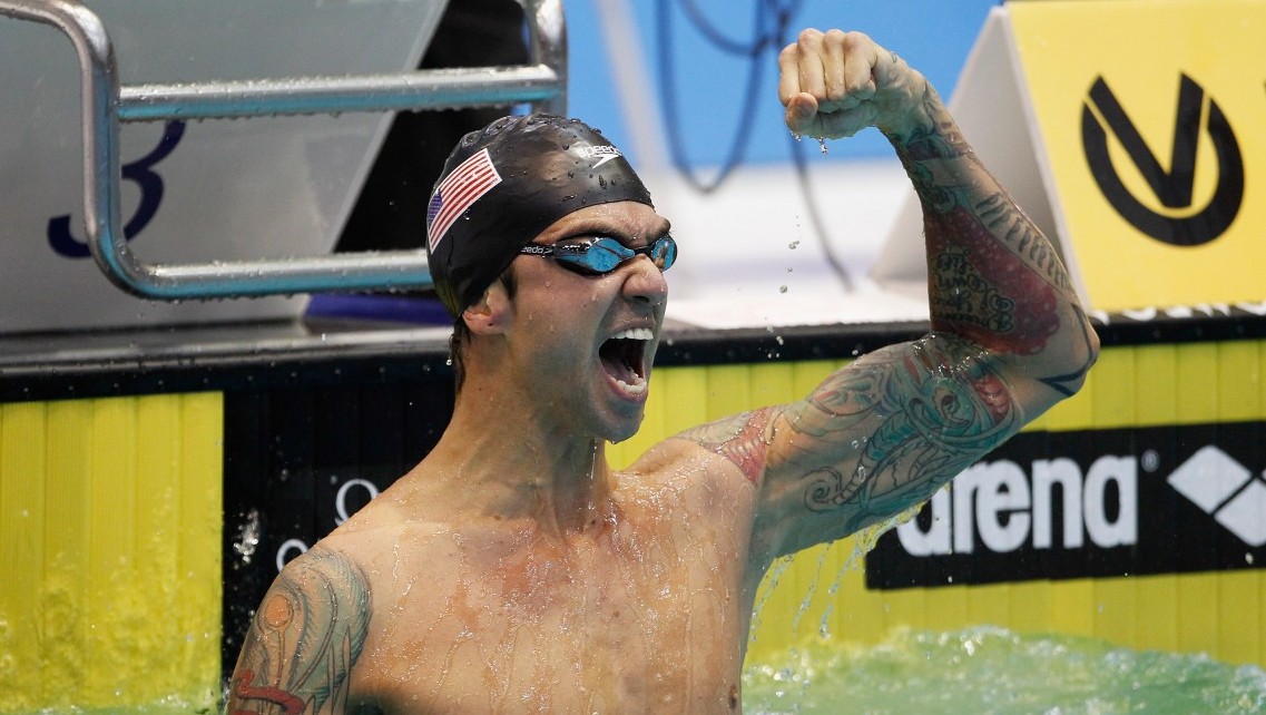 BERLIN, GERMANY - OCTOBER 20:  Anthony Ervin of United States celebrates after winning the men's 100m freestyle final during day one of the FINA Swimming World Cup at Eurosportpark on October 20, 2012 in Berlin, Germany.  (Photo by Boris Streubel/Bongarts/Getty Images)