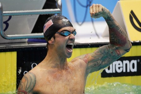 BERLIN, GERMANY - OCTOBER 20:  Anthony Ervin of United States celebrates after winning the men's 100m freestyle final during day one of the FINA Swimming World Cup at Eurosportpark on October 20, 2012 in Berlin, Germany.  (Photo by Boris Streubel/Bongarts/Getty Images)