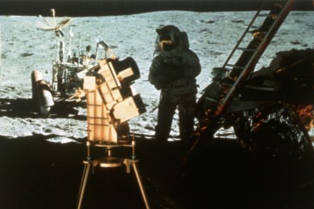 20th April 1972: Astronauts Young and Charles Moss Duke Jnr landed on the surface of the moon during the manned Apollo 16 mission to explore Descartes Highlands and Cayley Plains regions. (Photo by Hulton Archive/Getty Images)