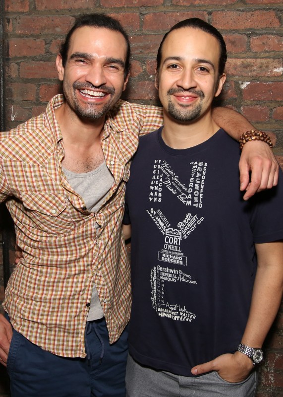 Javier Muñoz and Lin-Manuel Miranda who both play the title character in the Tony Award winning musical 'Hamilton' at the Richard Rodgers Theater on June 16, 2016 in New York City.  (Walter McBride/Getty Images)
