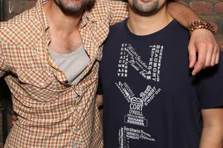Javier Muñoz and Lin-Manuel Miranda who both play the title character in the Tony Award winning musical 'Hamilton' at the Richard Rodgers Theater on June 16, 2016 in New York City.  (Walter McBride/Getty Images)