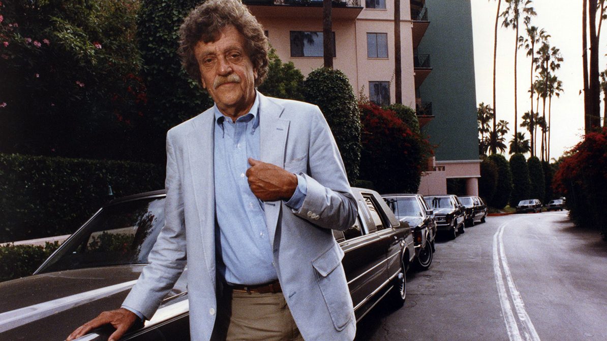 1990 file photo of author Kurt Vonnegut visiting at the Beverly Hils Hotel, promoting his new book tha deals with the environment.  (Photo by Al Seib/Los Angeles Times via Getty Images)