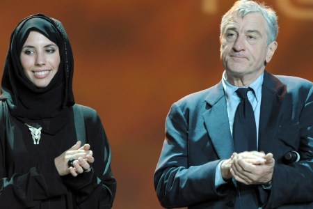 DOHA, QATAR - NOVEMBER 01:  Sophia Al-Maria and Tribeca Film Festival Co-founder Robert De Niro speak onstage at the DTFF Closing Night Ceremony at the Museum of Islamic Art during the 2009 Doha Tribeca Film Festival on November 1, 2009 in Doha, Qatar.  (Photo by Michael Buckner/Getty Images for Doha Tribeca Film Festival)