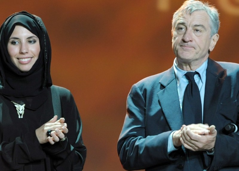 DOHA, QATAR - NOVEMBER 01: Sophia Al-Maria and Tribeca Film Festival Co-founder Robert De Niro speak onstage at the DTFF Closing Night Ceremony at the Museum of Islamic Art during the 2009 Doha Tribeca Film Festival on November 1, 2009 in Doha, Qatar. (Photo by Michael Buckner/Getty Images for Doha Tribeca Film Festival)