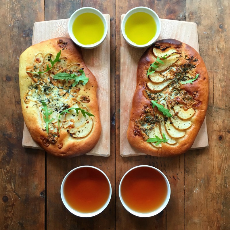 Foccacia with pear and blue cheese (From SymmetryBreakfast by Michael Zee, published by powerHouse Books)
