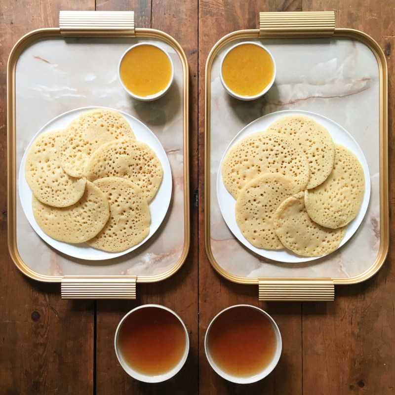 Beghrir-Morroccan pancakes with honey and butter (From SymmetryBreakfast by Michael Zee, published by powerHouse Books)