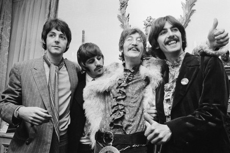 The Beatles at the press launch for their new album 'Sgt. Pepper's Lonely Hearts Club Band,' 1967 (John Downing/Getty Images)