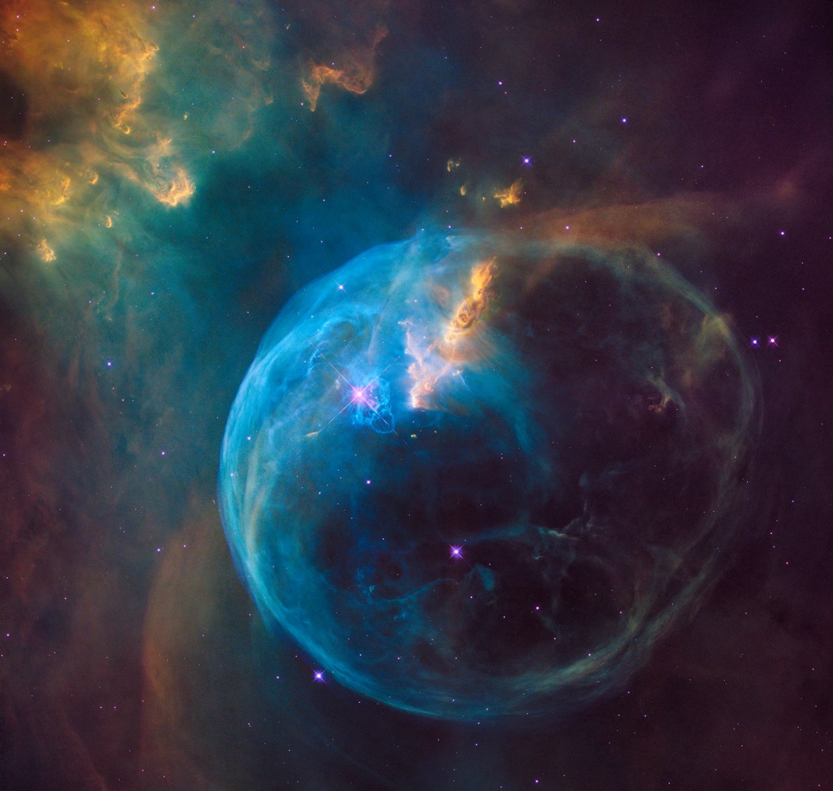 The Bubble Nebula, also known as NGC 7635, is an emission nebula located 8 000 light-years away. This stunning new image was observed by the NASA/ESA Hubble Space Telescope to celebrate its 26th year in space.
