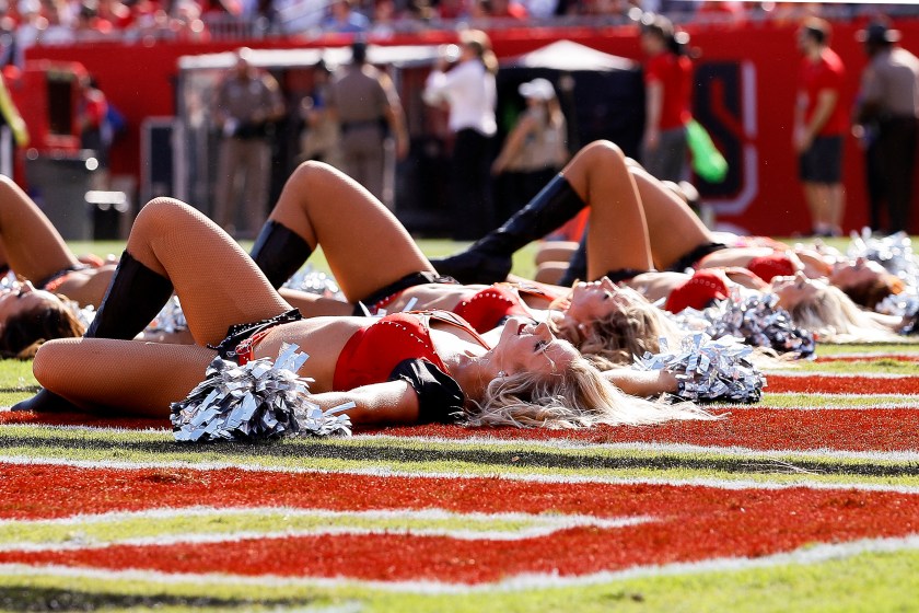 Cheerleaders of the Tampa Bay Buccaneers performs during the game against the Los Angeles Rams at Raymond James Stadium on September 25, 2016 in Tampa, Florida. The Rams defeated the Buccaneers 37 to 32. (Don Juan Moore/Getty Images)