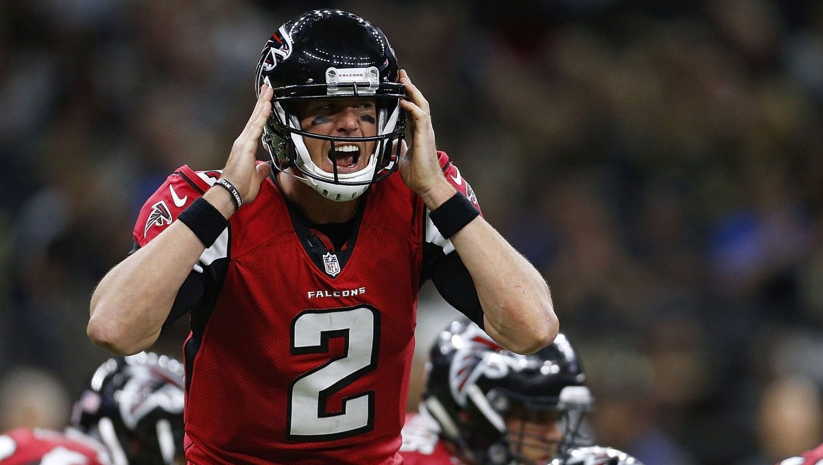 Matt Ryan #2 of the Atlanta Falcons reacts at the line of scrimmage during the second half of a game against the New Orleans Saints at the Mercedes-Benz Superdome on September 26, 2016 in New Orleans, Louisiana.  (Jonathan Bachman/Getty Images)