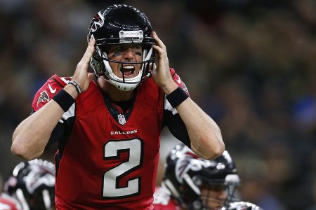 Matt Ryan #2 of the Atlanta Falcons reacts at the line of scrimmage during the second half of a game against the New Orleans Saints at the Mercedes-Benz Superdome on September 26, 2016 in New Orleans, Louisiana.  (Jonathan Bachman/Getty Images)