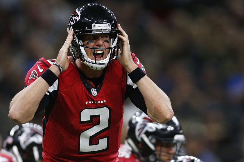 Matt Ryan #2 of the Atlanta Falcons reacts at the line of scrimmage during the second half of a game against the New Orleans Saints at the Mercedes-Benz Superdome on September 26, 2016 in New Orleans, Louisiana. (Jonathan Bachman/Getty Images)