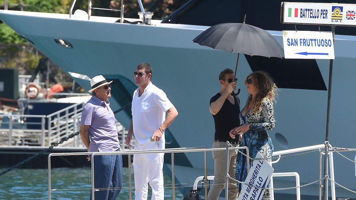 PORTOFINO, ITALY - JUNE 26:  Mariah Carey, James Packer and Kerry Stokes are seen on June 26, 2015 in Portofino, .  (Photo by Photopix/GC Images)