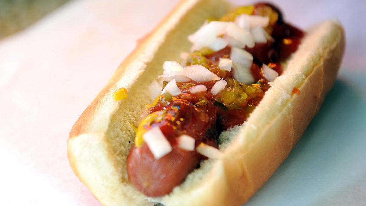 (CM) A hot dog with onions at Hollie Burr's  Colorado Gourmet Hot Dogs stand at 2nd Ave and Detroit Street in Cherry Creek in Denver on Thursday, August 14, 2008. Cyrus McCrimmon, The Denver Post  (Photo By Cyrus McCrimmon/The Denver Post via Getty Images)