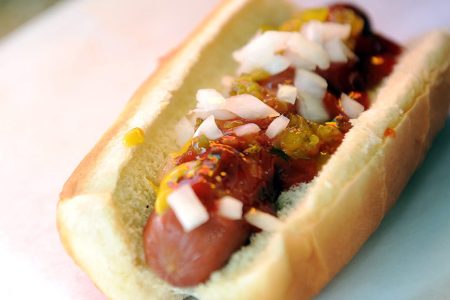 (CM) A hot dog with onions at Hollie Burr's  Colorado Gourmet Hot Dogs stand at 2nd Ave and Detroit Street in Cherry Creek in Denver on Thursday, August 14, 2008. Cyrus McCrimmon, The Denver Post  (Photo By Cyrus McCrimmon/The Denver Post via Getty Images)