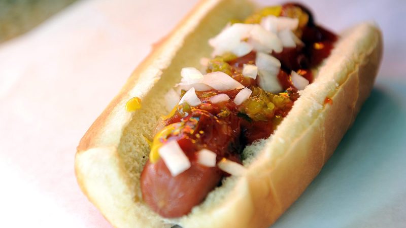 (CM) A hot dog with onions at Hollie Burr's Colorado Gourmet Hot Dogs stand at 2nd Ave and Detroit Street in Cherry Creek in Denver on Thursday, August 14, 2008. Cyrus McCrimmon, The Denver Post (Photo By Cyrus McCrimmon/The Denver Post via Getty Images)