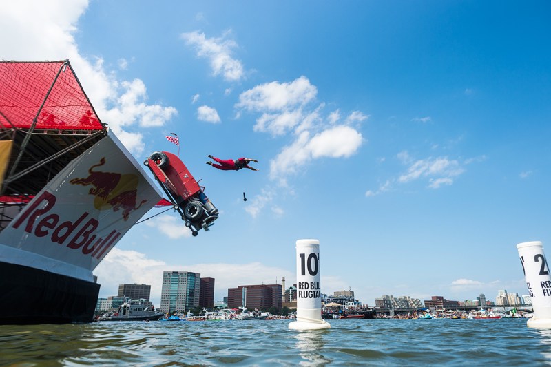 Team Greased Lightnin' competes at Red Bull Flugtag in Boston, Mass, USA on August 20, 2016. // Greg Mionske / Red Bull Content Pool // P-20160821-00153 // Usage for editorial use only // Please go to www.redbullcontentpool.com for further information. //