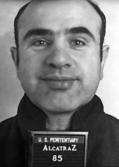 Ganster Alphonse 'Al' Capone poses for a mugshot on his arrival at the Federal Penitentiary at Alcatraz on August 22, 1934 in San Francisco, California. (Donaldson Collection/Michael Ochs Archives/Getty Images)