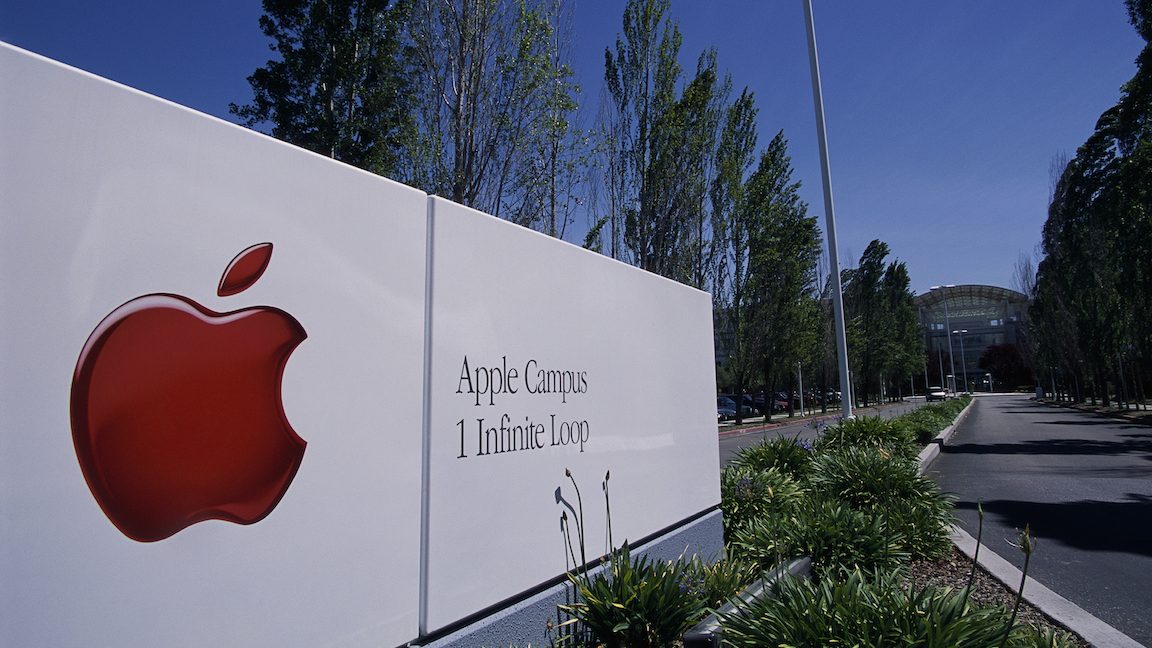 Sign at Macintosh's Silicon Valley Headquarters Entrance (Photo by �� Christopher J. Morris/CORBIS/Corbis via Getty Images)