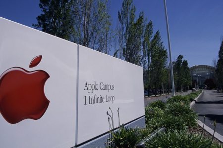 Sign at Macintosh's Silicon Valley Headquarters Entrance (Photo by �� Christopher J. Morris/CORBIS/Corbis via Getty Images)