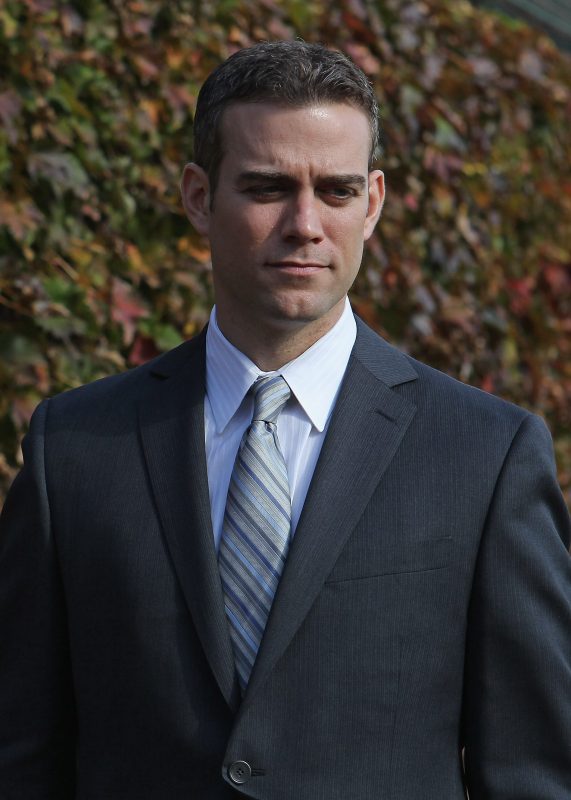 Theo Epstein, the new President of Baseball Operations for the Chicago Cubs, poses in the outfield following a press conference at Wrigley Field on October 25, 2011 in Chicago, Illinois. (Jonathan Daniel/Getty Images)