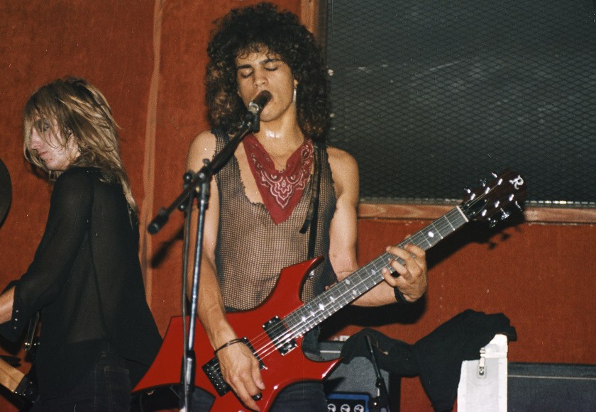 Guitarist Slash of the rock group 'Hollywood Rose' perform onstage on July 20, 1984 at Madame Wong's in West Los Angeles, California. ( Marc S Canter/Michael Ochs Archives/Getty Images)