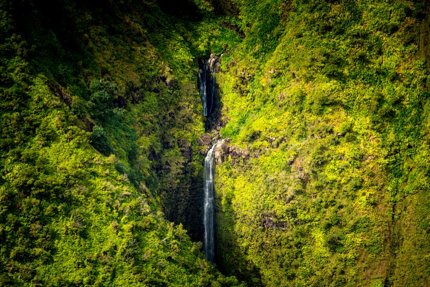 A beautiful and serene jungle waterfall is shown pouring down a towering jungle basin in Hawaii. (Getty Images)