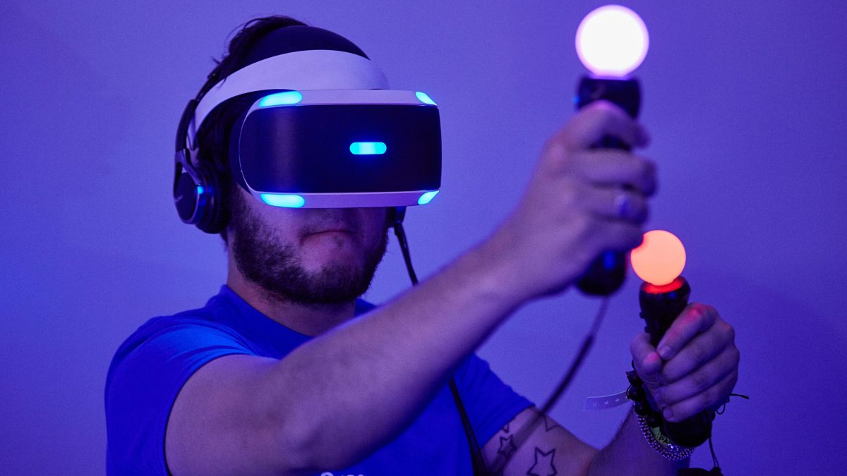  A gamer tests out Playstation VR (Virtual Reality) on the Sony PS4 on in Birmingham, England. The UK Gaming Industry contributed more than 1 billion to the UK's GDP in 2013 and estimates now put it's worth at  nearer 1.72 billion.  (M Bowles/Getty Images)