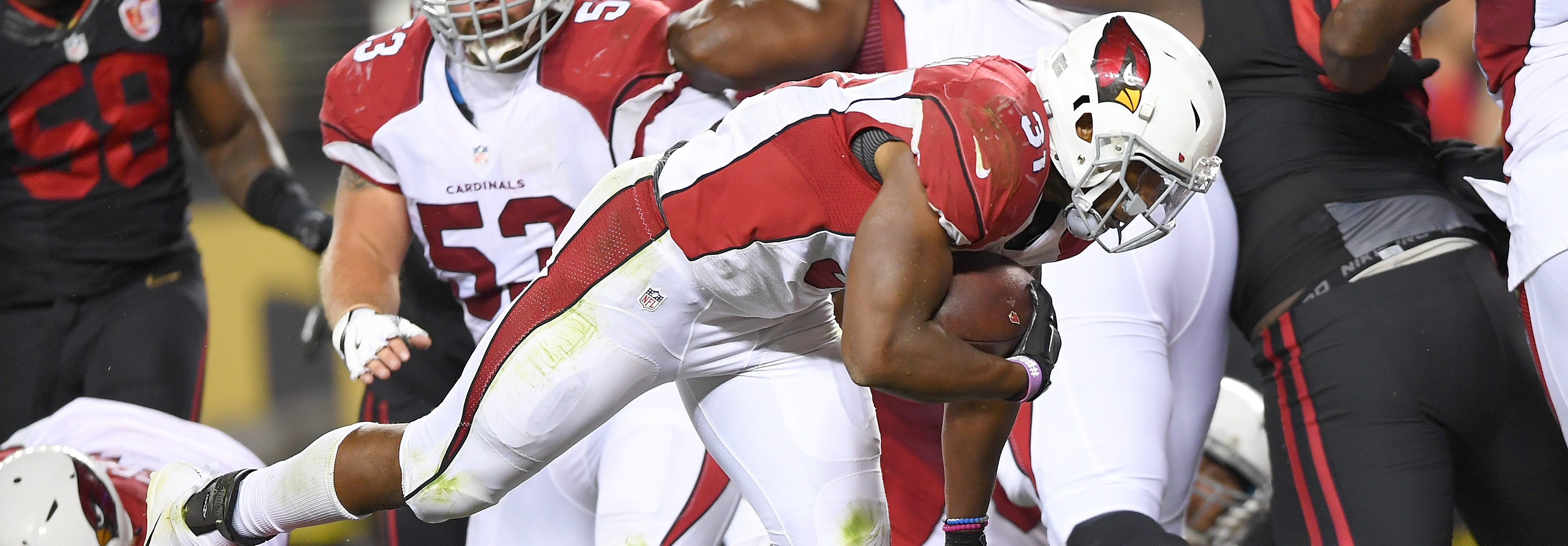 David Johnson #31 of the Arizona Cardinals dives into the endzone for a touchdown against the San Francisco 49ers during their NFL game at Levi's Stadium on October 6, 2016 in Santa Clara, California. (Thearon W. Henderson/Getty Images)