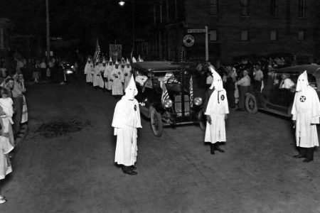A Ku Klux Klan nighttime parade in Indiana. Muncie, Indiana:  1923.
(Photo by Underwood Archives/Getty Images)