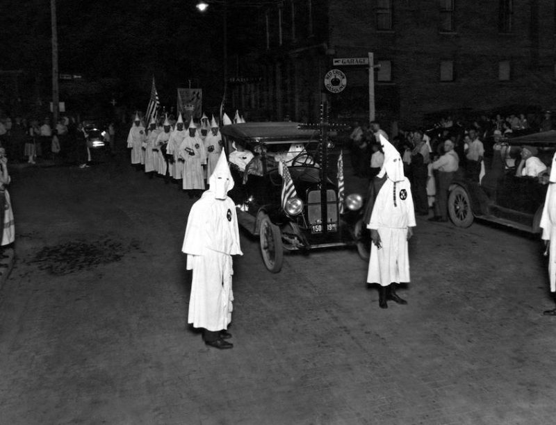 A Ku Klux Klan nighttime parade in Indiana. Muncie, Indiana: 1923. (Photo by Underwood Archives/Getty Images)