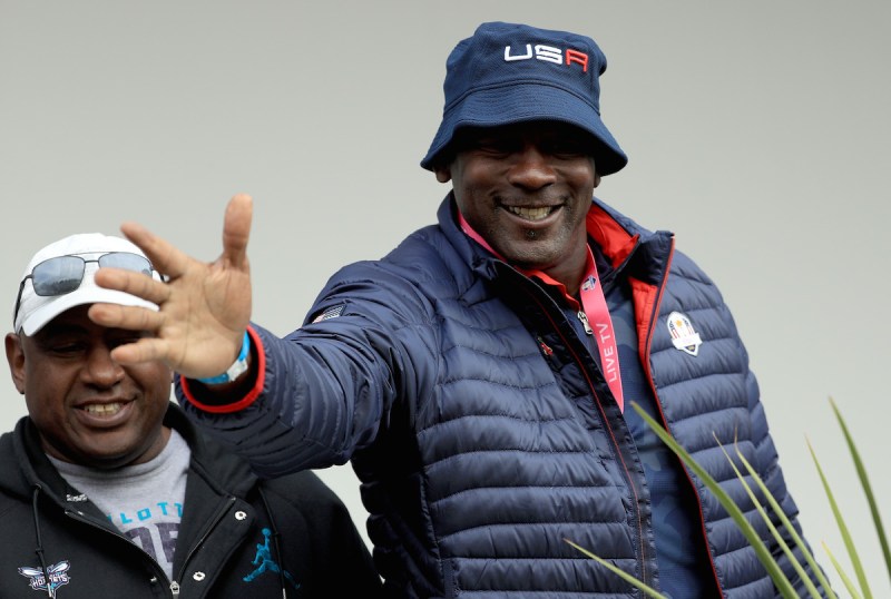 CHASKA, MN - SEPTEMBER 30: Michael Jordan attends morning foursome matches of the 2016 Ryder Cup at Hazeltine National Golf Club on September 30, 2016 in Chaska, Minnesota. (Photo by Mike Ehrmann/PGA of America via Getty Images)